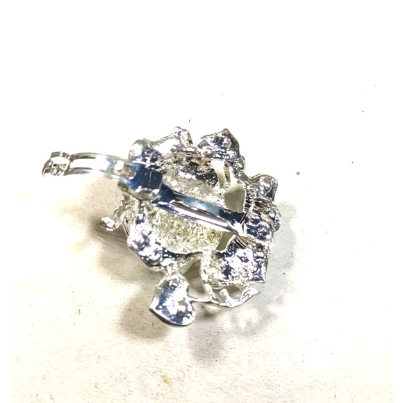 Hair Barrette Tension Clip Silver Tone Beetle Blue Rhinestone Black Eyes Small - Picture 5 of 6